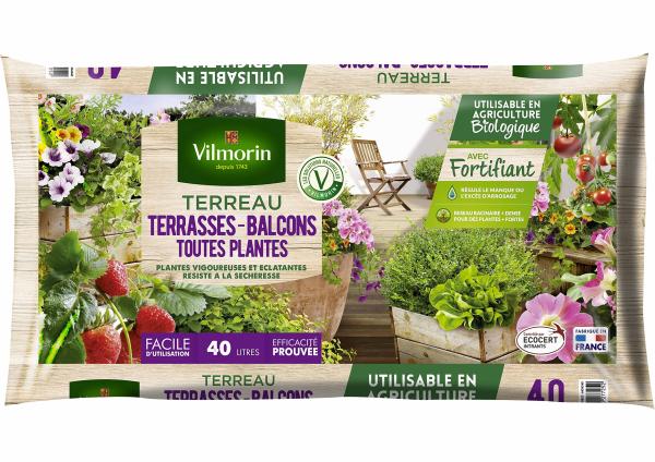 Terreaux, amendements et fumier - Terreau Terrasses et Balcons - 40 L - face recto